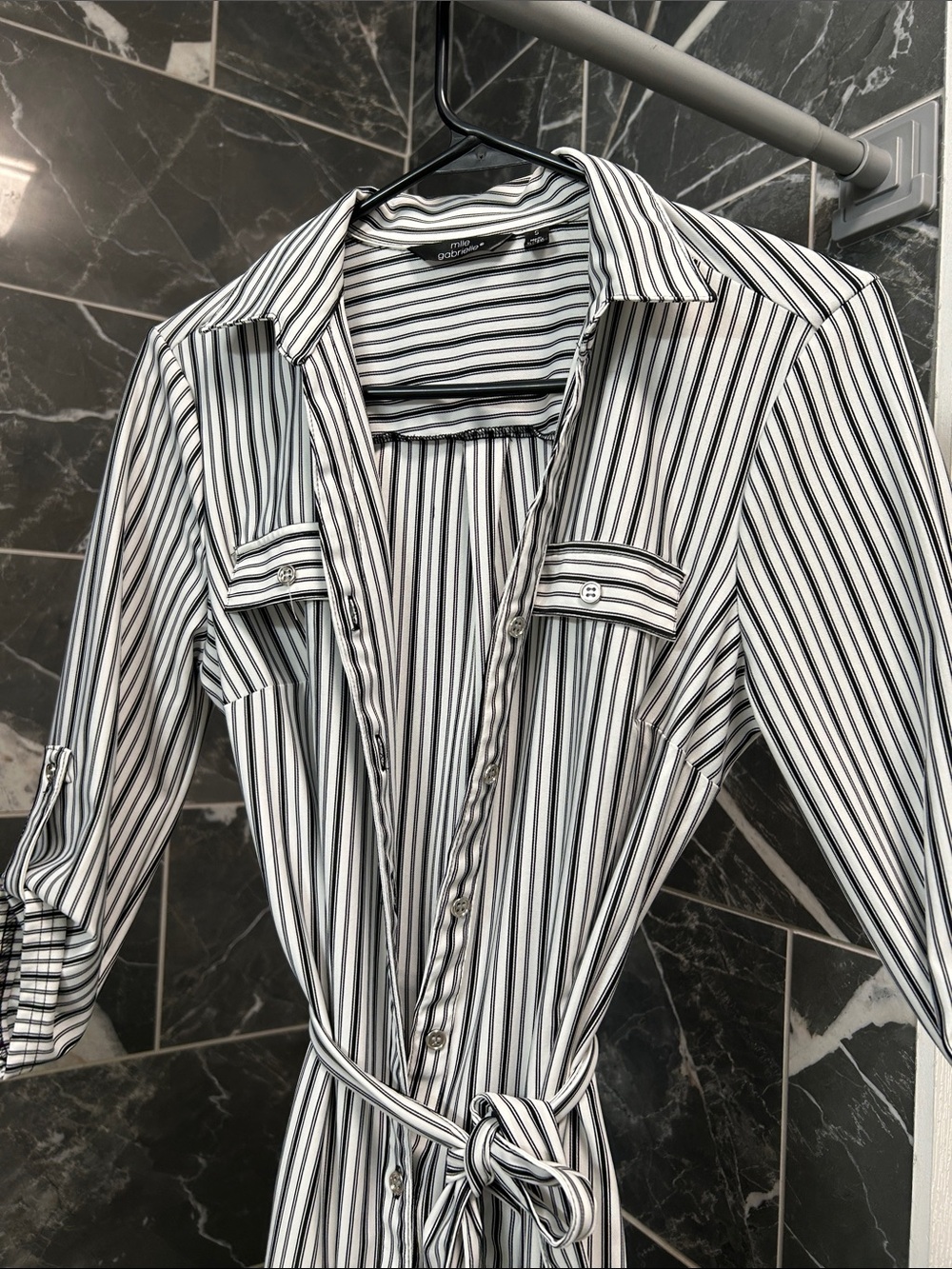 Mlle Gabrielle Black & White Striped Button-Down Shirt Dress